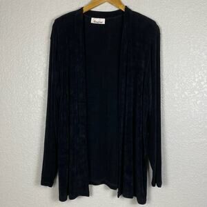 Vtg Travel Slinky Knit Womens Large Black Acetate Spandex Open Cardigan USA Made